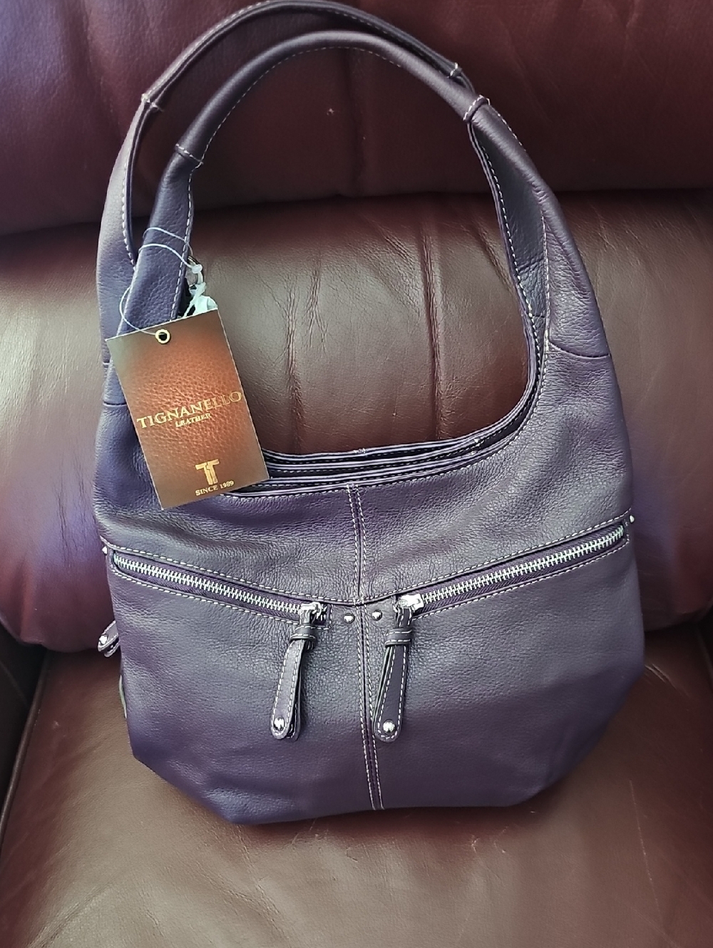 Tignanello Deep Purple Leather Shoulder Bag